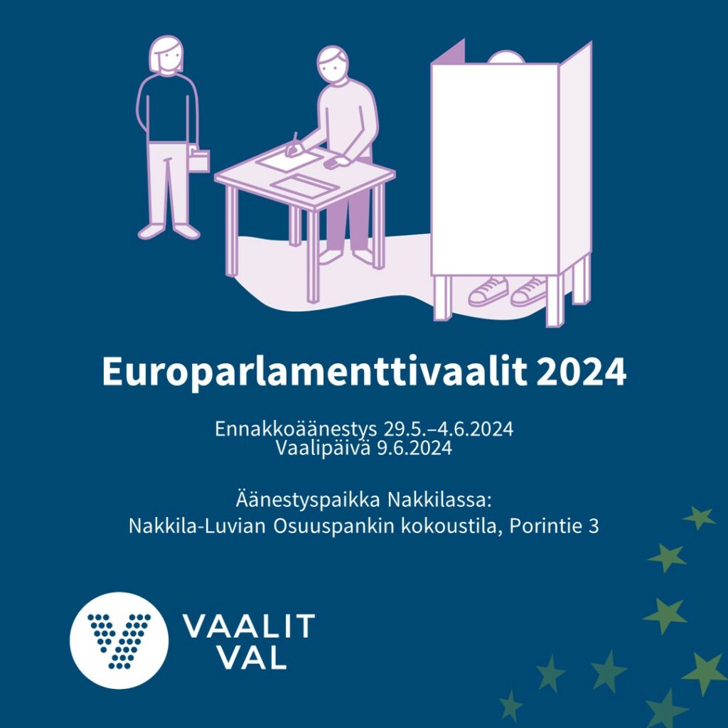 Europarlamenttivaalien ennakkoäänestyspaikka Nakkilassa on Nakkila-Luvian Osuuspankin kokoustila osoitteessa Porintie 3, Nakkila.